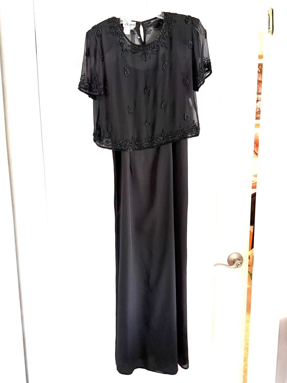 J Kara Beaded Overlay Formal Dress